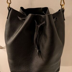 Mark & Graham BLK Leather Drawstring Bucket Bag